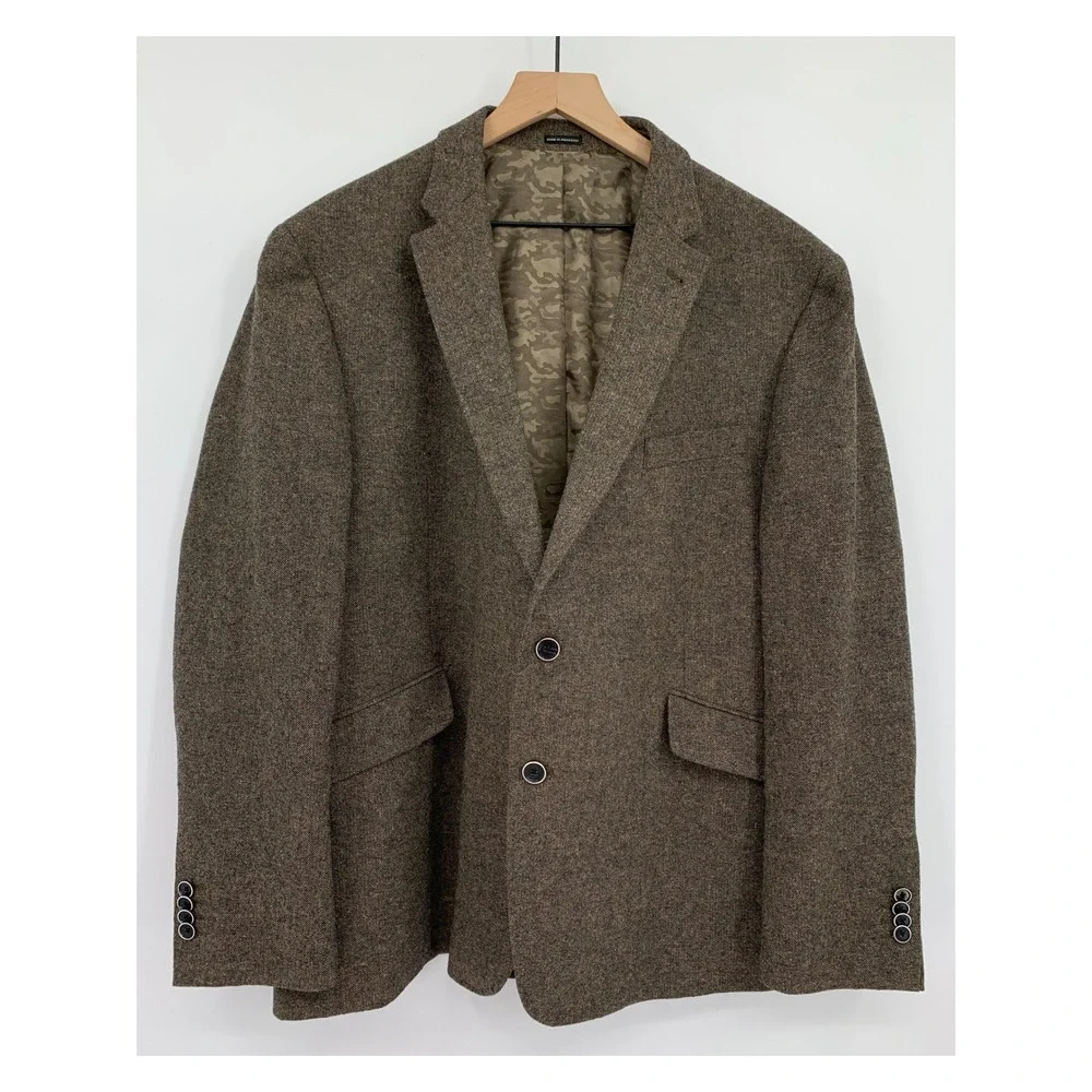 Joseph Abboud Blazer Jacket Mens 48R Brown Wool Silk Blend Slim Fit Camo Lining
